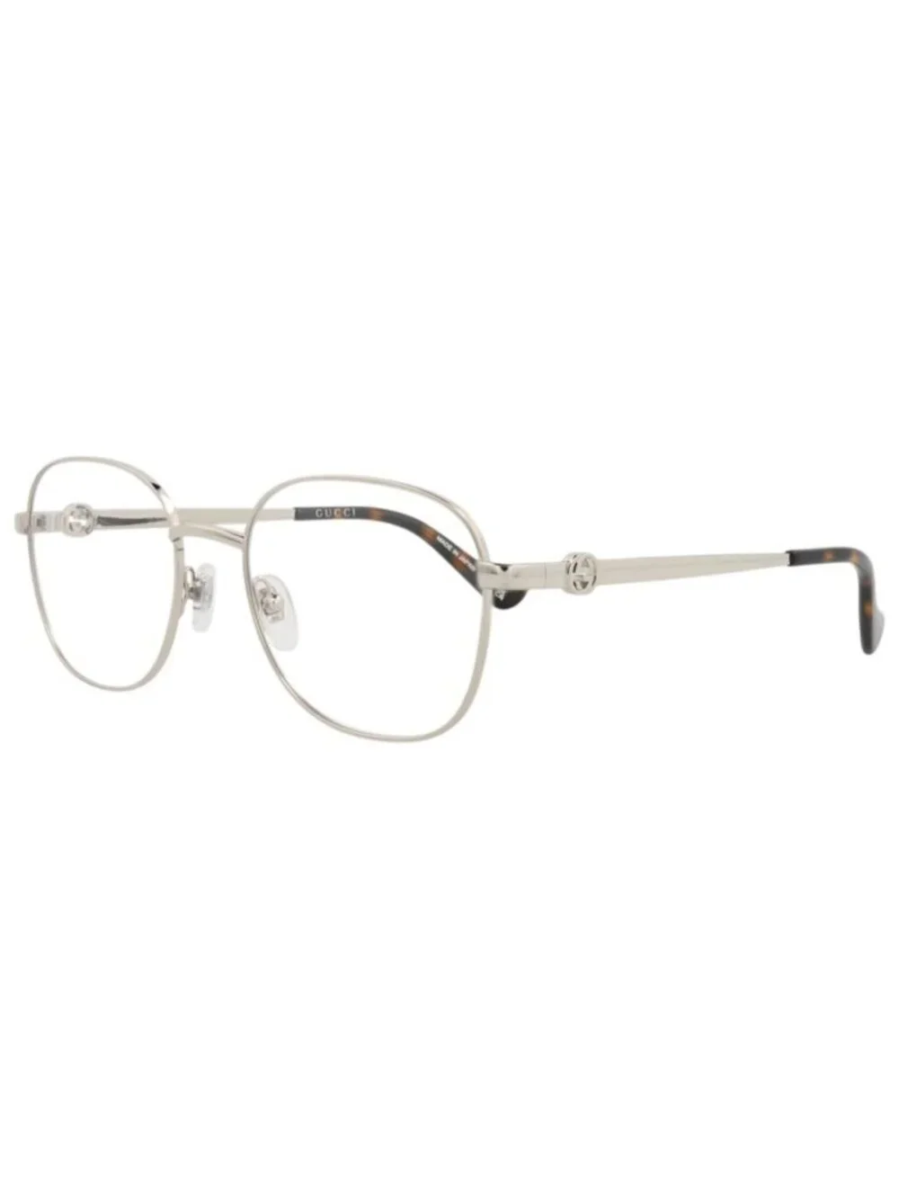 New Gucci Women's Eyeglasses Round Oval Metal Frame Silver Silver Transparent